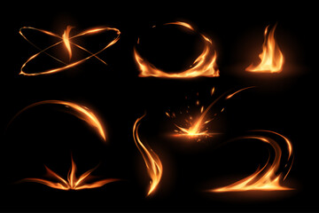Wall Mural - fire flames set on black background