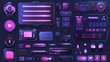 Game video stream frames, overlay panels, and buttons with pink neon light. Modern cartoon template of online live streaming banners and menu bars in futuristic style.