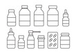 Set of outline Medicine bottles capsules vector illustration