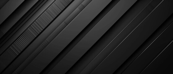 Fototapete - Abstract texture dark black anthracite gray grey background banner with 3d geometric striped stripes metal metallic gradient for website, business, print design template paper pattern. illustration