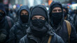 Group of Masked Activists Marching in Protest