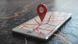 © sema_srinouljan - Gps map on smartphone screen with red marker pin.