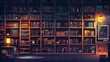 A book store cartoon web banner. Online store landing page templates with a dark room and grunge typography. An archive of digital books, a reading app, or a service for readers. A modern
