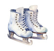 Watercolor vintage ice skates isolated on white background.
