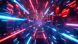 Fototapeta Przestrzenne - Craft a visually striking 3D animation featuring neon light geometric elements illuminated by neon lights against a futuristic backdrop