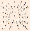 © master1305 - Aerial view of people walking in direction of center where one individual standing and talking in megaphone. Leadership and guidance. Concept of business, social relations, communication