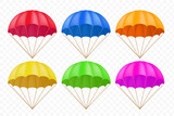 Fototapeta Łazienka - Collection of colorful parachutes. Templates isolated on a transparent background. Vector stock illustration