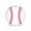 Baseball balls wrapped in white leather, stitched red stripes 3d realistic vector icon. Realistic baseball icon. Vector illustrationPrint