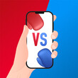The Versus screen is blue and red with halftones. Vs Fight background for battle, competition and game on the smartphone screen. Boxing competitions. Battle and match design. Vector illustration