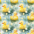 Beautiful abstract seamless background with yellow watercolor ducks