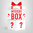 Vector surprise inside open gift box design template. Mystery Gift Box with gift box Open Inside with a Question Mark, Lucky Gift or Other Surprise. Vector illustration