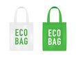 Eco Fabric Bag Fabric Isolated on White Background. Caring for the environment. Reusable eco bag mockup. Ecology sack with white and green color. Fabric eco bags with handles. Vector illustration