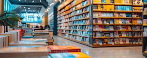 a bookstore located inside a shopping mall The banner is promoting an upcoming book signing event featuring a famous author