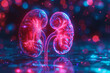3d illustration of kidney organ. Abstract illustration with neon light and ultraviolet. Concept of health or kidney disease. 