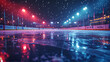  Hockey Ice Rink and Goal,
Ice hockey arena with lights and fog 3d rendering toned image generative ai
