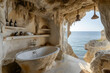 Bathroom by the sea in a cave.