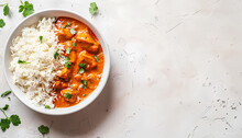 Butter Chicken With Indian Rice On Light Background