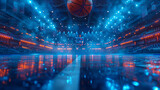 Fototapeta Sport - Basketball Arena with Basketball Ball,
Wallpaper of Basketball Court Basketball Arena Background Courtside Seat Content Creator Concept
