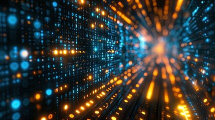 Abstract digital matrix of binary code streaming across the screen