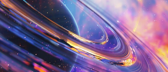 Wall Mural - space science wallpaper, astronomy background backdrop.Extraterrestrial planet with a majestic ring and ethereal. Astronomical abstract illustration of planet with rings. Generative ai