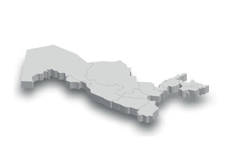  3d Uzbekistan white map with regions isolated