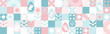 Seamless background for the spring holiday of Easter with a texture of circles and squares. Mosaic with geometric shapes, pastel background with eggs and hares.