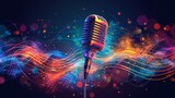 Fototapeta Kosmos - Stylized illustration of a sleek modern vocal microphone against a backdrop of abstract