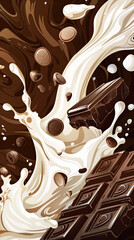 Wall Mural - chocolate and milk dring splash for milk drink product ads 