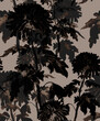 Classical flowers and stems monochrome seamless pattern in dark brown tones on light background. Wallpaper, bedding, textile, apparel fabric, poster, home decor, package.