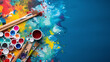 A composition of colorful art supplies in blue theme