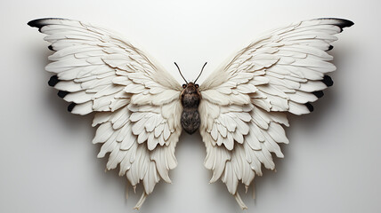 Wall Mural - a huge butterfly on a white wall, an element of interior design, a fantastic creature with large wings