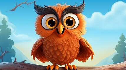 Wall Mural - cartoon owl with big eyes, cute illustration for kids