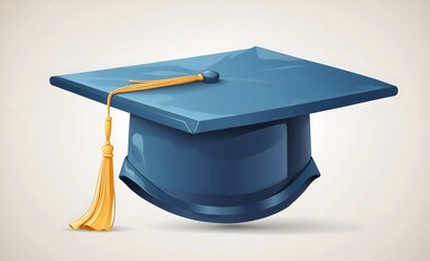 Wall Mural - Illustration of a  blue glossy graduation cap, isolated on white background, represents academic success