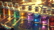 rows of glass Multiple vials and bottle of multicolored vintage perfumes