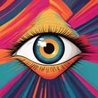 Vector human eye illustration made by halftone patter, colorfull
