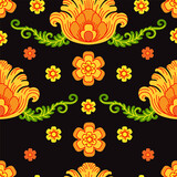 Fototapeta  - Seamless pattern with flowers in traditional Russian style vector