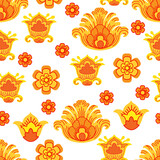 Fototapeta  - Floral seamless pattern in traditional Russian style vector