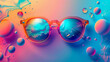 Vibrant Sunglasses Floating Amongst Vivid Liquid Art Forms in a Fusion of Aqua and Coral Hues