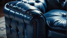 Blue Leather Couch Close-up.