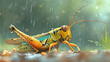 illustration of a grasshopper in the rain flat style