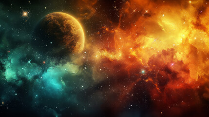 Wall Mural - Stunning space-themed digital collage with vibrant planets and stars