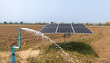 Fototapeta  - Solar panel for groundwater pump in agricultural field during drought by El Nino phenomenon.