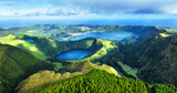 Fototapeta  - Beautiful lake of Sete Cidades from drone, Azores, Portugal Europe