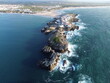 Aerial view of the Baleal peninsula on Portugal's Atlantic Coast, with rugged cliffs