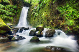 Fototapeta Góry - Beautiful waterfalls from the Azores - Salto do Prego, green stream in rainforest