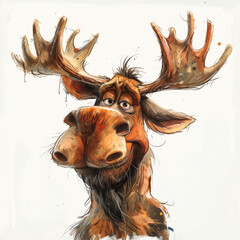 Wall Mural - Cartoon Caricature Moose.  Generated Image.  A digital illustration of a cartoon caricature of a moose in the wild.