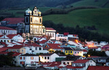 Fototapeta Góry - Azores - Faial island, City Horta at night with church