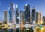 Fototapeta Miasto - Dubai canal Marina skyline panorama at night, United Arab Emirates