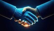 Two digital hands engage in a handshake, symbolizing connection and agreement in the cyber world.