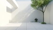 white room with a tree growing in the corner, creating a unique indoor landscape